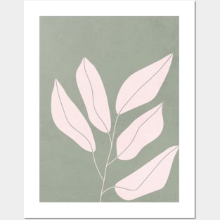 Mid Century Modern Artwork, Plant Leaves, Sage Green 2 Posters and Art